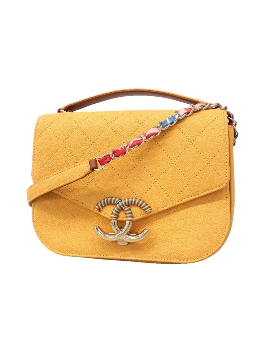 Chanel Shoulder Bag Half Coco Caviar Leather Yellow Gold 2-Way